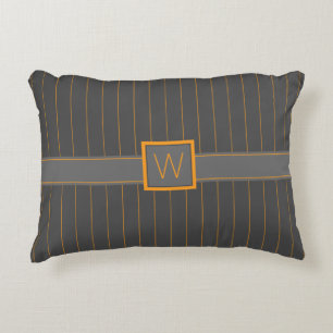 Grey and Orange Pinstripes Accent Pillow