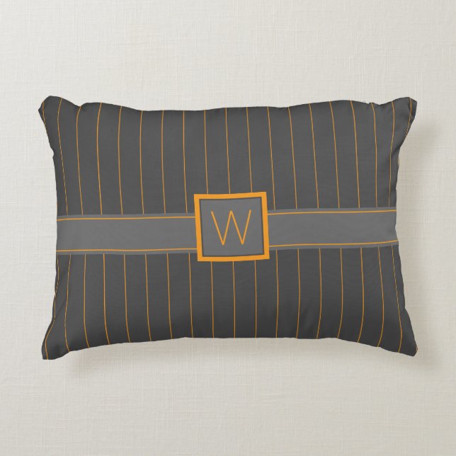 Grey and Orange Pinstripes Accent Pillow (Front)