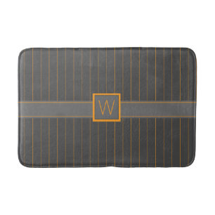 Grey and Orange Pinstripes Bath Mat