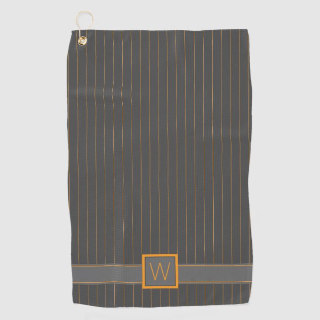 Grey and Orange Pinstripes Golf Towel (Front)