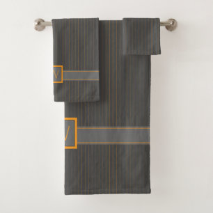 Grey and Orange Pinstripes Towel Set
