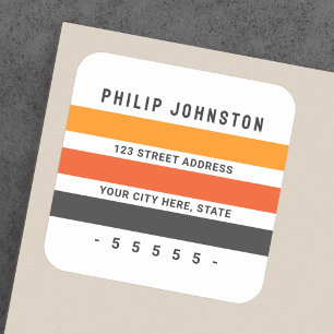 Grey and orange retro stripes return address label