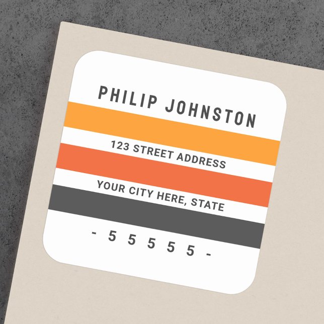 Grey and orange retro stripes return address label (Creator Uploaded)