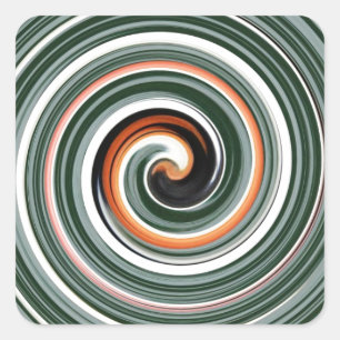 Grey and orange spiral pattern square sticker