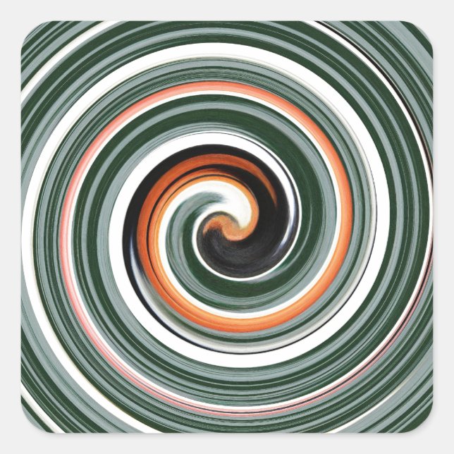 Grey and orange spiral pattern square sticker (Front)