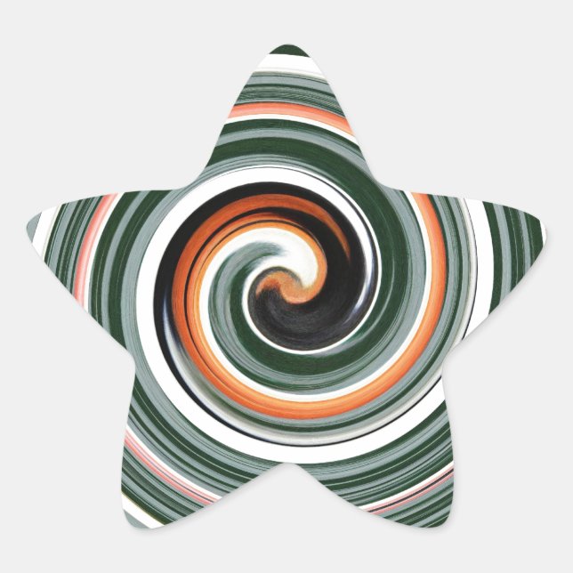 Grey and orange spiral pattern star sticker (Front)