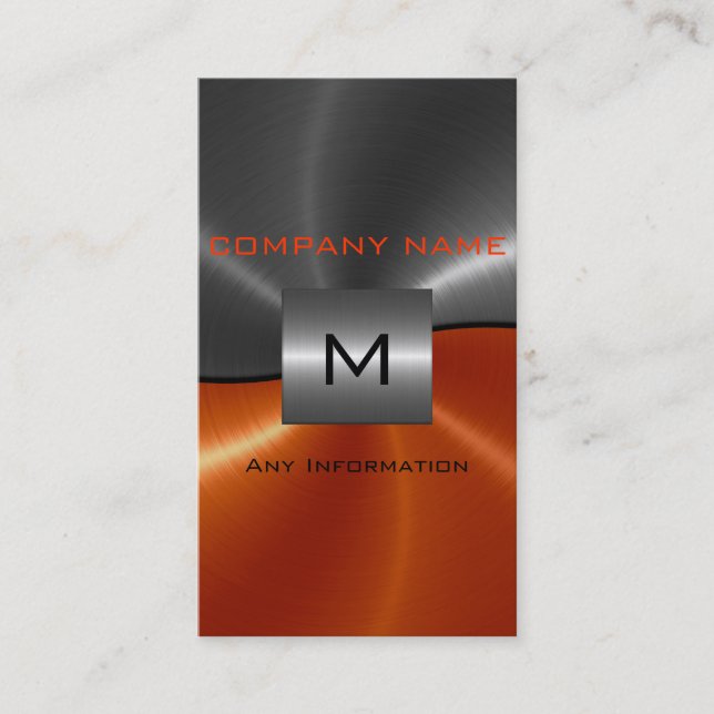 Grey and Orange Stainless Steel Metal Business Card (Front)