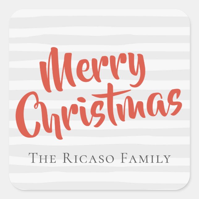 Grey and Orange Typography Personalised Christmas Square Sticker (Front)