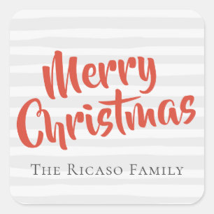 Grey and Orange Typography Personalised Christmas Square Sticker