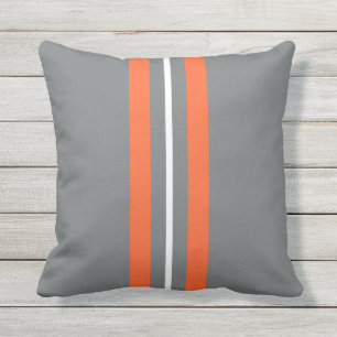 Grey and Orange Vertical Stripes Outdoor Pillow