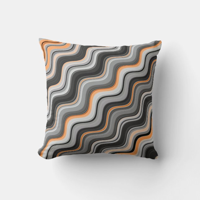 Grey and Orange Wavy Stripes Cushion (Front)