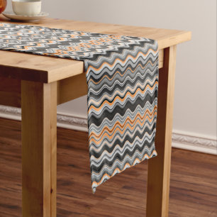 Grey and Orange Wavy Stripes Short Table Runner