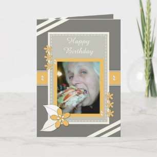 Grey and orange with flowers and photo card