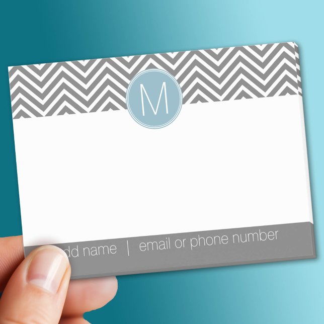 Grey and Pastel Blue Chevrons with Custom Monogram Post-it Notes (Custom Post It Notepad)