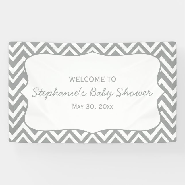 Grey and Pastel Pink Chevron  Baby Shower Banner (Horizontal)