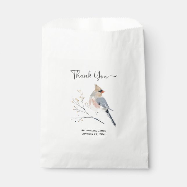 Grey and Peach Female Cardinal Generic | Favour Bags (Front)