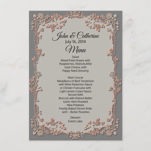 Grey and Peach Floral Wedding Table Menu (Front)