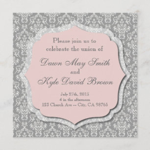 Grey and peach wedding invitation