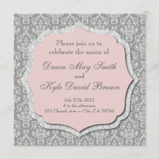 Grey and peach wedding invitation