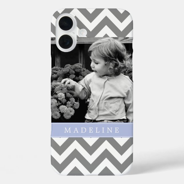 Grey and Periwinkle Zigzags Personalised Photo Case-Mate iPhone Case (Back)