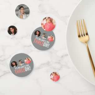 Grey and pink 30th THREEOH! photo birthday graphic Confetti