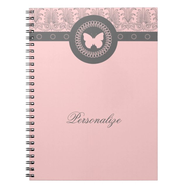 Grey and Pink Butterfly Notebook (Front)