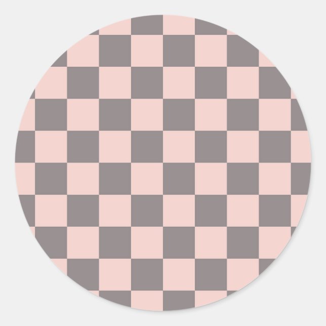 Grey and Pink Chequerboard Classic Round Sticker (Front)