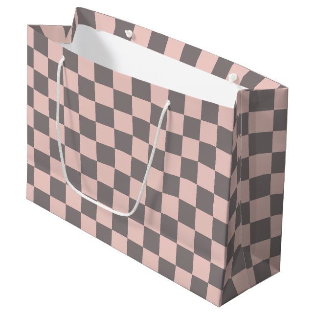 Grey and Pink Chequerboard Large Gift Bag (Front Angled)