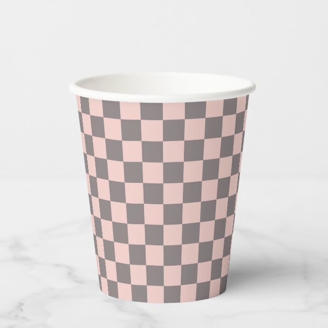Grey and Pink Chequerboard Paper Cups (Front)