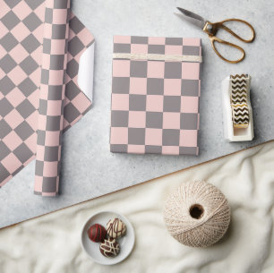 Grey and Pink Chequerboard Wrapping Paper