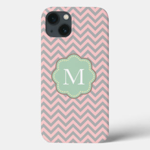Grey and Pink Chevron iPhone 13 Case