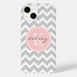 Grey and Pink Chevron Custom Monogram Case-Mate iPhone 14 Case