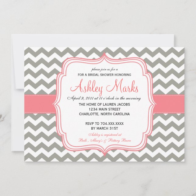 Grey and Pink Chevron Invitation (Front)