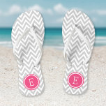 Grey and Pink Chevron Monogram Flip Flops<br><div class="desc">Custom printed flip flop sandals with a stylish modern chevron pattern and your custom monogram or other text in a circle frame. Click Customise It to change text fonts and colours or add your own images to create a unique one of a kind design!</div>