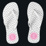 Grey and Pink Chevron Monogram Flip Flops<br><div class="desc">Custom printed flip flop sandals with a stylish modern chevron pattern and your custom monogram or other text in a circle frame. Click Customise It to change text fonts and colours or add your own images to create a unique one of a kind design!</div>