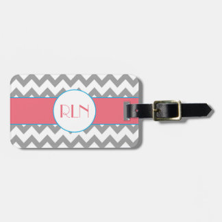 Grey and Pink Chevron Monogram Luggage Tag