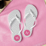 Grey and Pink Chevrons Monogrammed Flip Flops<br><div class="desc">Fun and trendy zigzag stripes and monogram design.</div>