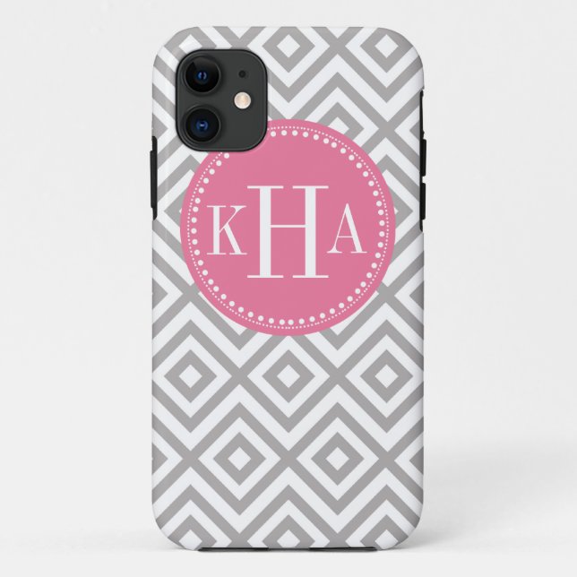 Grey and Pink  Customised Full Monogram Pattern Case-Mate iPhone Case (Back)