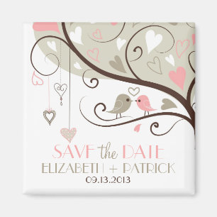 Grey and Pink Cute Love Birds Save the Date Magnet