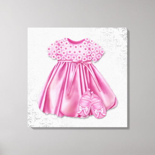 Grey and Pink Damask Dress Pink Dress Baby Girl Canvas Print (Front)