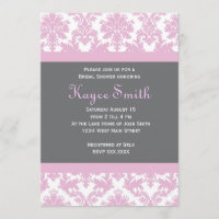 Grey and Pink Damask Invitation