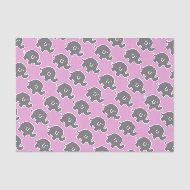 Grey And Pink Elephant Baby Shower Gift Tissue Paper (Front)