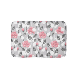 Grey and pink. Floral pattern Bath Mat