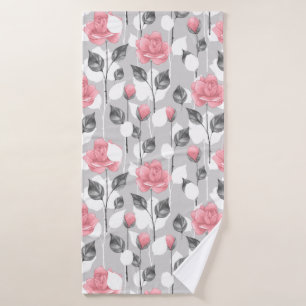 Grey and pink. Floral pattern Bath Towel