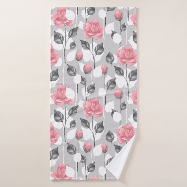 Grey and pink. Floral pattern Bath Towel (Bath Towel)