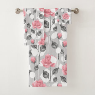 Grey and pink. Floral pattern Bath Towel
