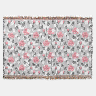 Grey and pink. Floral pattern Throw Blanket