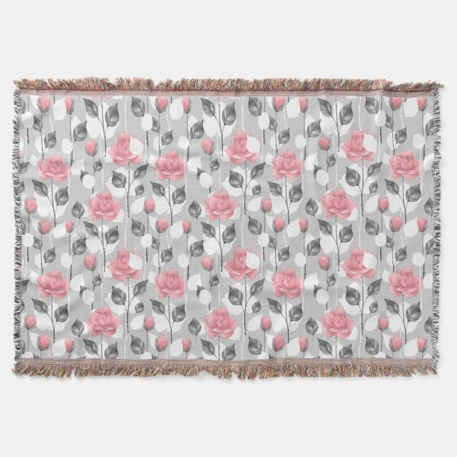 Grey and pink. Floral pattern Throw Blanket (Front)