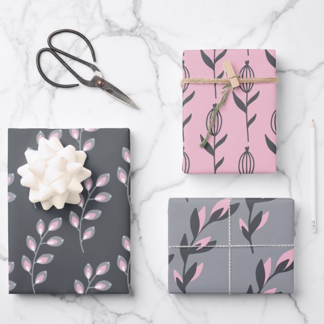 Grey and Pink Floral Wrapping Sheets (Front)