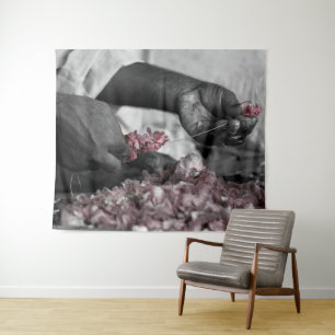 Grey and Pink Flower in Hands Tapestry